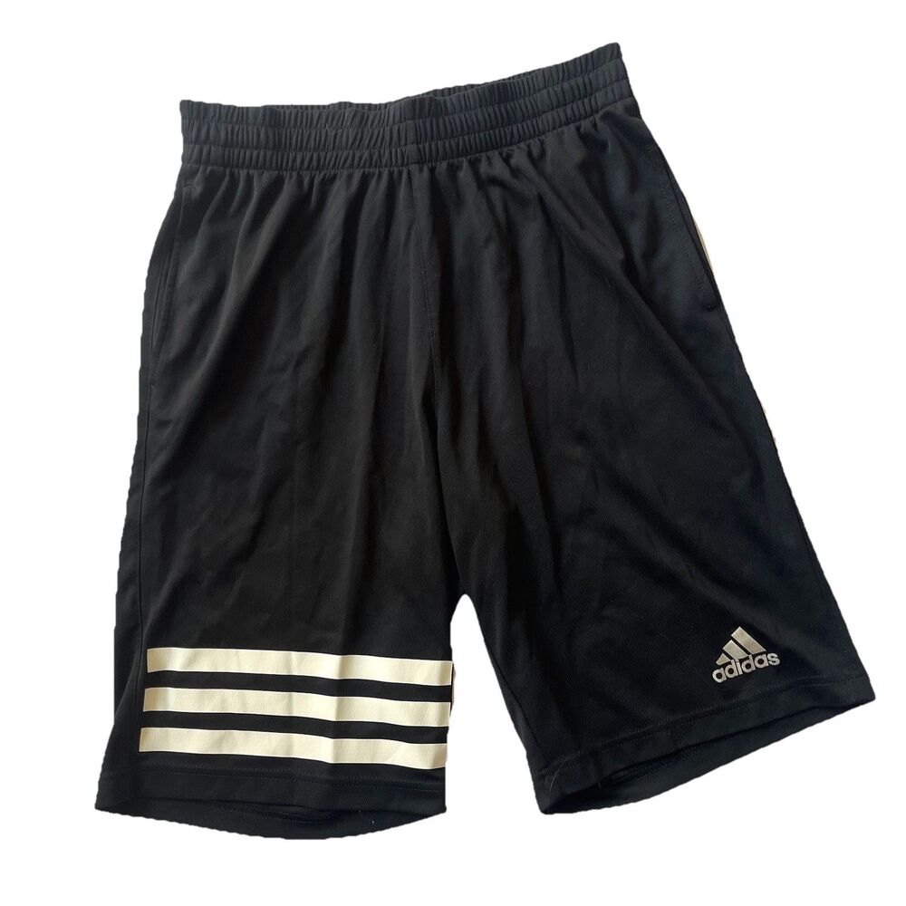 Adidas Mens Basketball Athletic Shorts Black M Drawstring Pockets 3 Stripe EEUC